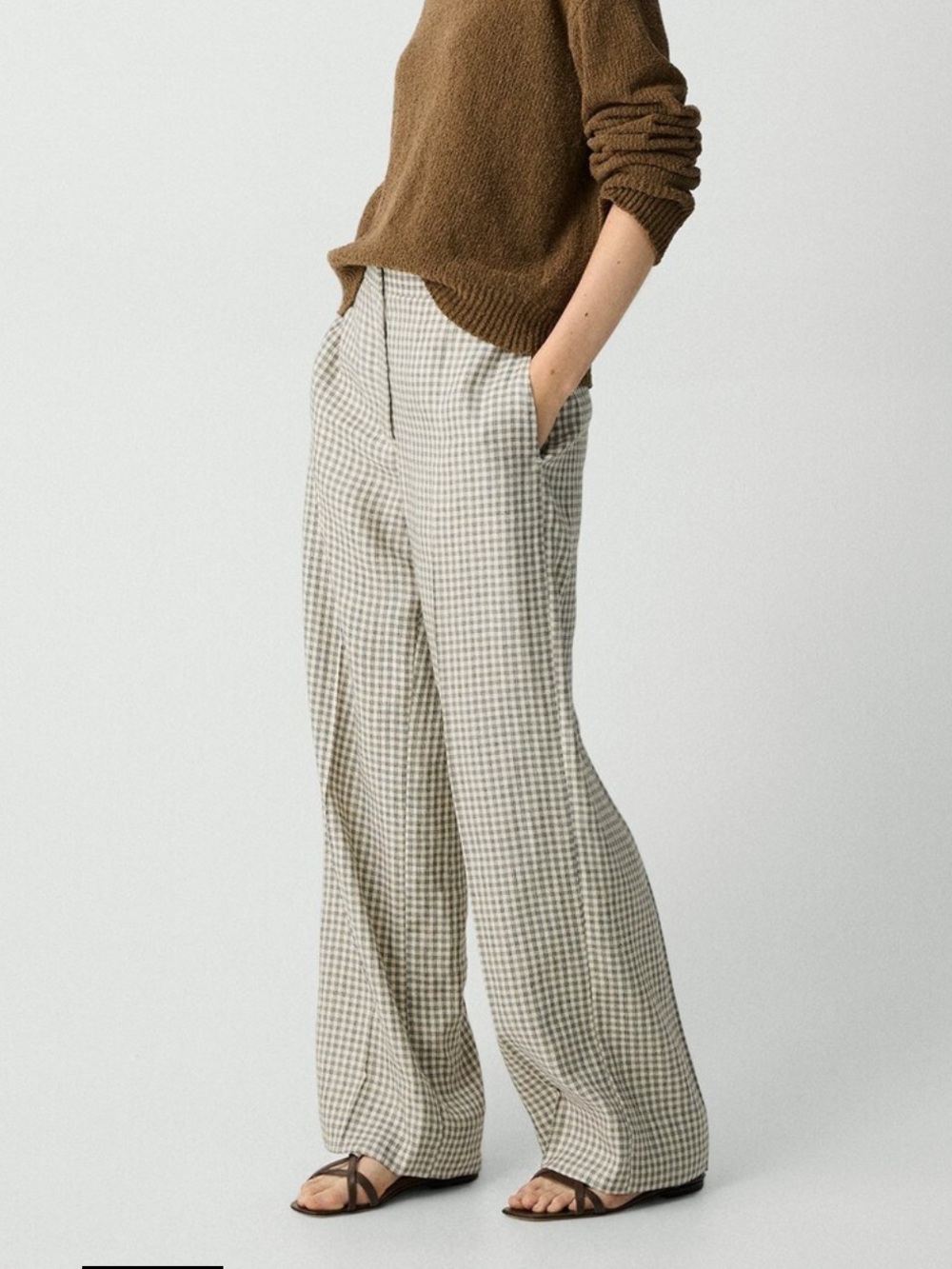 THEORY NWT Classic Straight Leg Pants Trousers Checked Linen-Blend 6